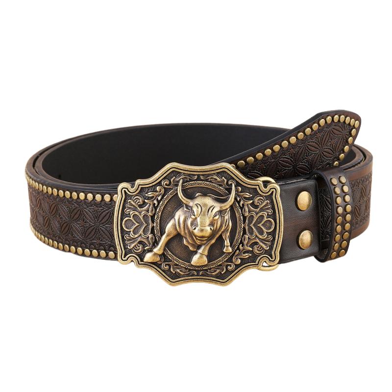 Men's Vintage Western Cowboy Carved Punk Leather Belt 