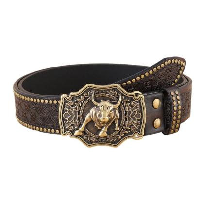 Men's Vintage Western Cowboy Carved Punk Leather Belt 