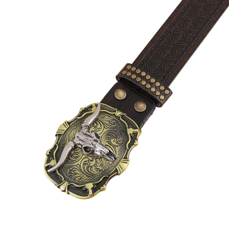 Men's Vintage Western Cowboy Carved Punk Leather Belt 