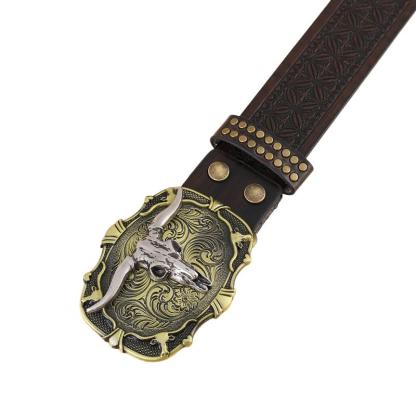 Men's Vintage Western Cowboy Carved Punk Leather Belt 