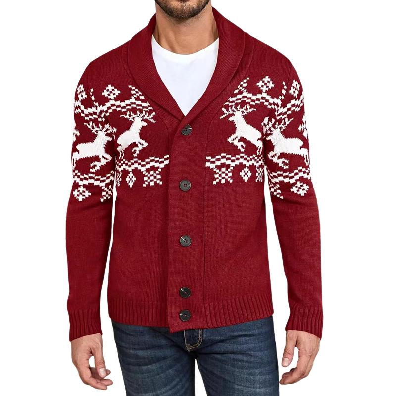 Men's Elk Jacquard Knit Cardigan Jacket 