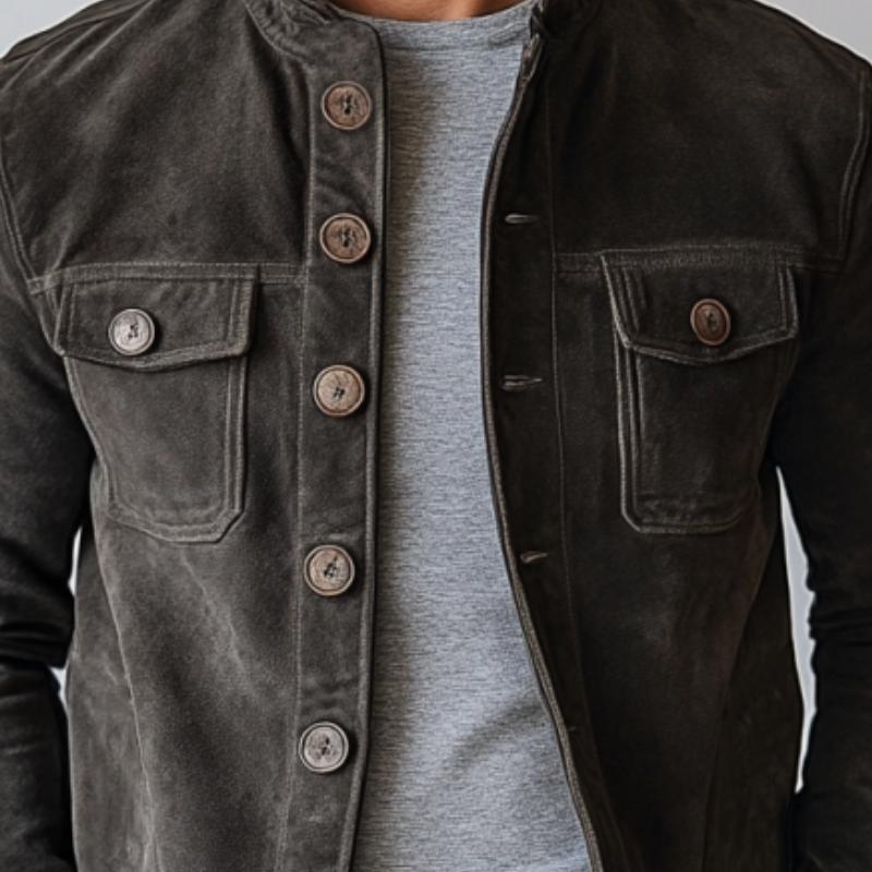 Men's Vintage Suede Single Breasted Stand Collar Jacket 