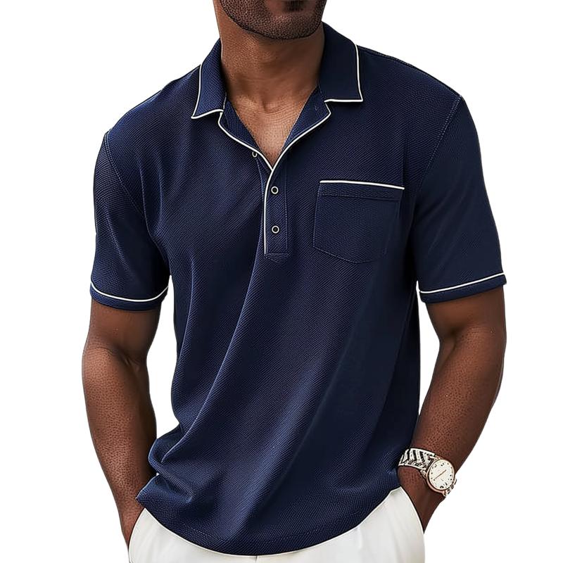 Men's Colorblock Lapel Short Sleeve Polo Shirt 
