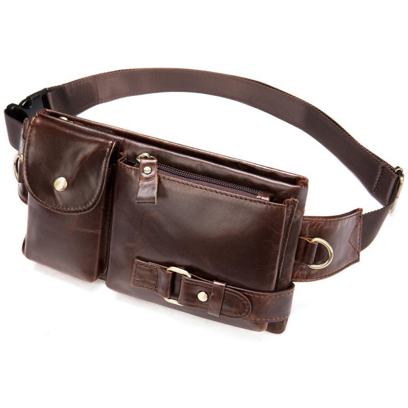 Men's Classic Genuine Leather Waist And Messenger Bag 