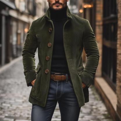 Men's Vintage Corduroy Stand Collar Single Breasted Slim Short Coat 