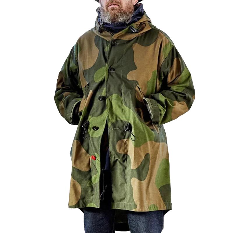 Men's Camouflage Hooded Single Breasted Trench Coat 