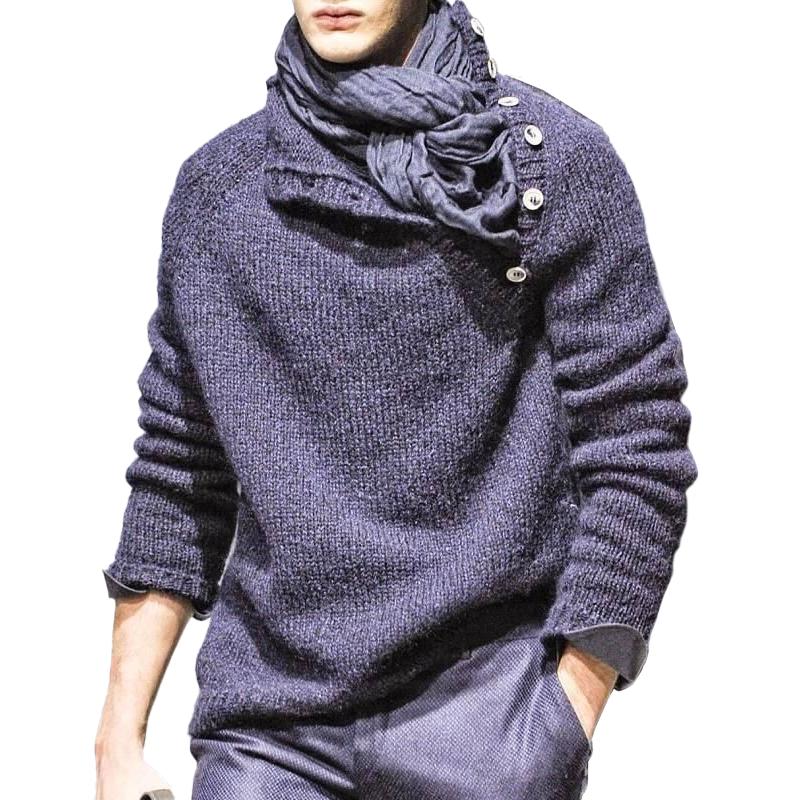 Men's Solid Color Buttons Collar Long Sleeve Sweater 