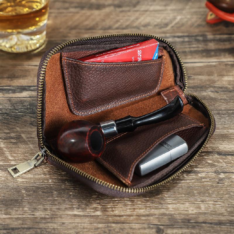 Men's Multifunctional Portable Tobacco Leather Storage Bag 