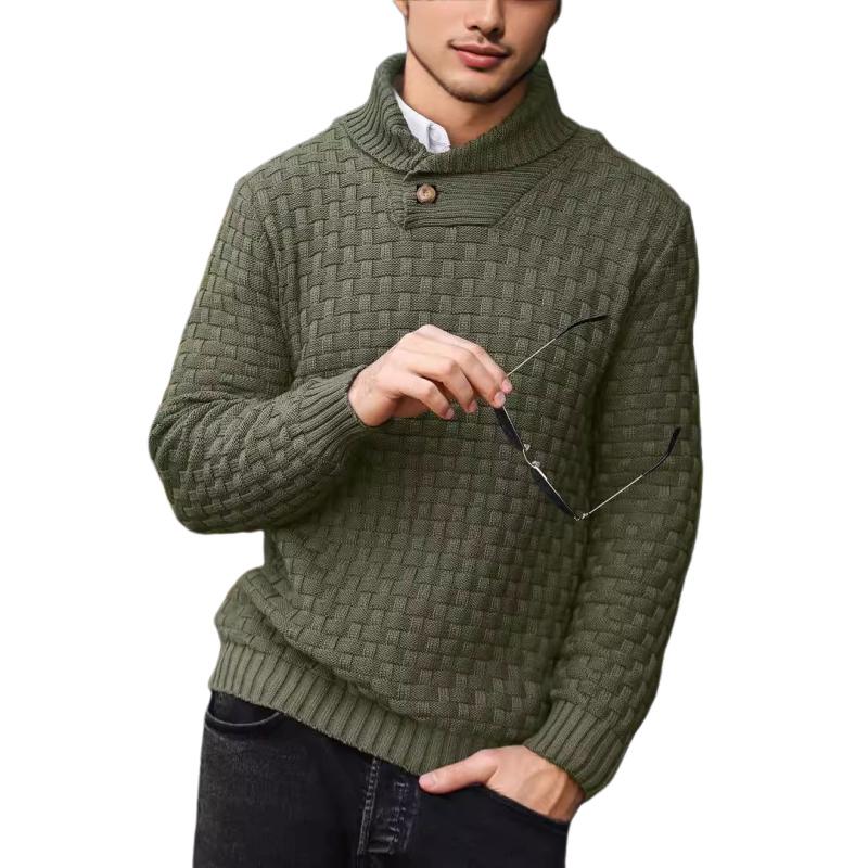 Men's Casual Jacquard Knit Lapel Sweater 