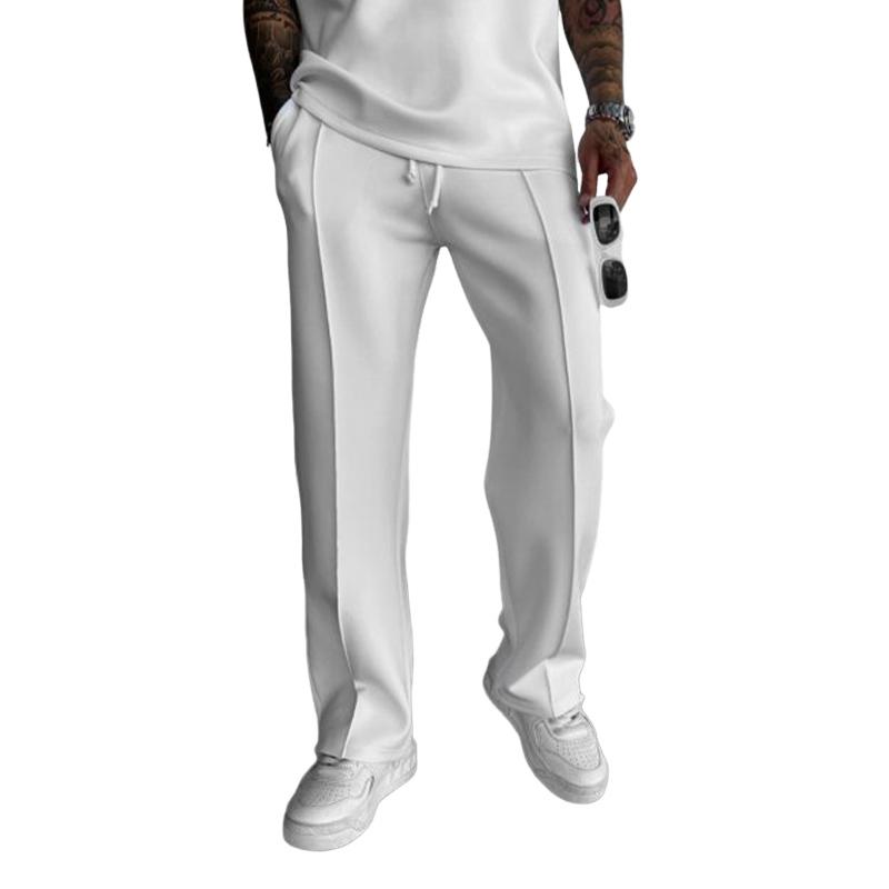Men's Solid Color Elastic Waist Straight Casual Pants 