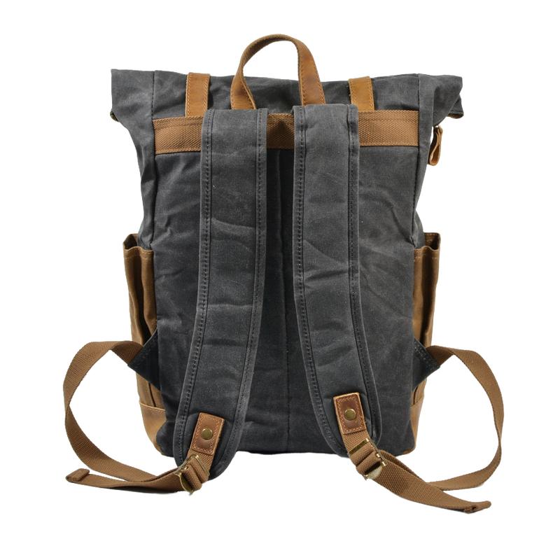 Men's Vintage Contrast Waterproof Canvas Multi-Pocket Backpack 
