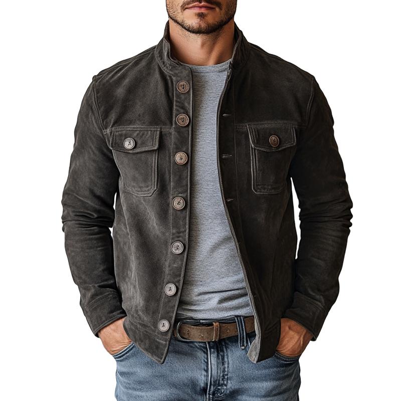 Men's Vintage Suede Single Breasted Stand Collar Jacket 