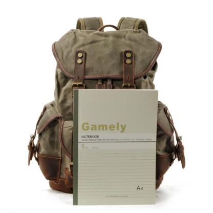 Men's Vintage Outdoor Canvas Stitching Leather Multi-Pocket Backpack 