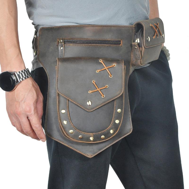 Men's Classic Retro Personality Outdoor  Leather  Waist Bag