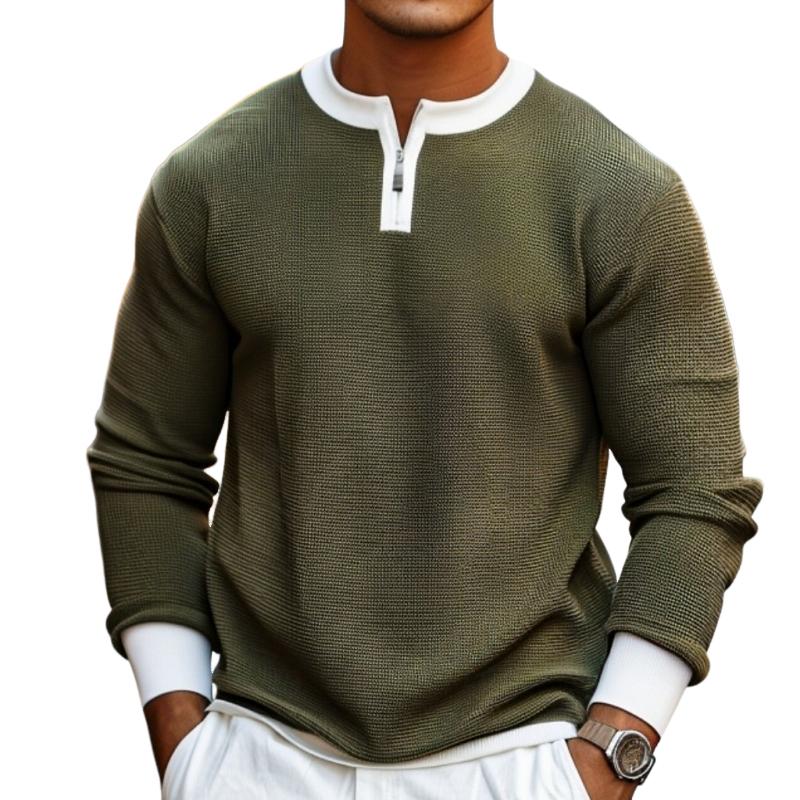 Men's Colorblock Zipper Crewneck Casual Sweater 