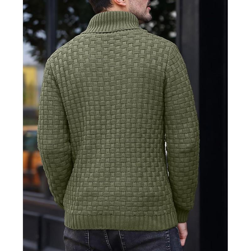 Men's Casual Jacquard Knit Lapel Sweater 