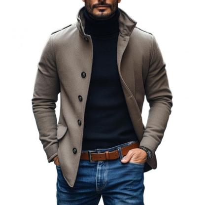 Men's Casual Wool Blend Lapel Single-breasted Slim Short Coat 
