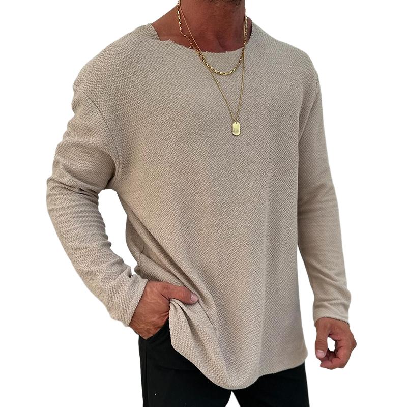 Men's Retro Casual Printed Round Neck Long Sleeve T-Shirt 