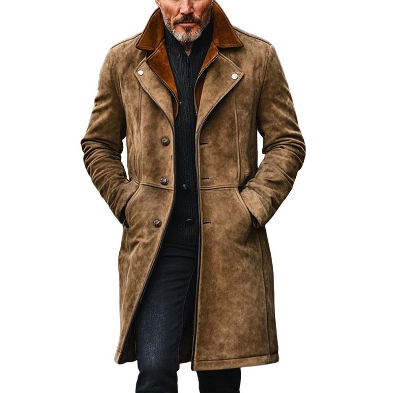 Men's Vintage Double Collar Suede Mid-Length Coat 