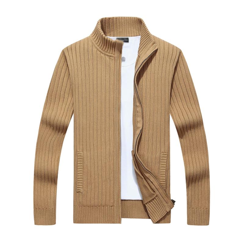 Men's Casual Stand Collar Zipper Slim Fit Knit Cardigan 