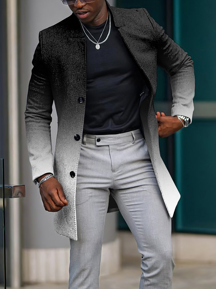 Men's fashion geometric print mid-length coat