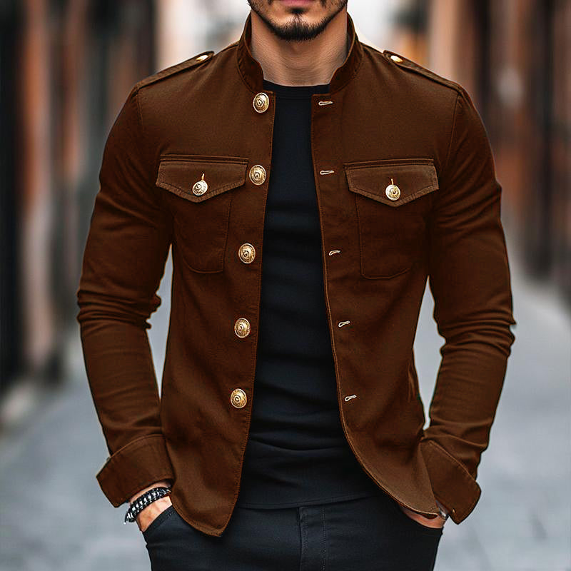 Men's Vintage Casual Solid Lapel Button Jacket 
