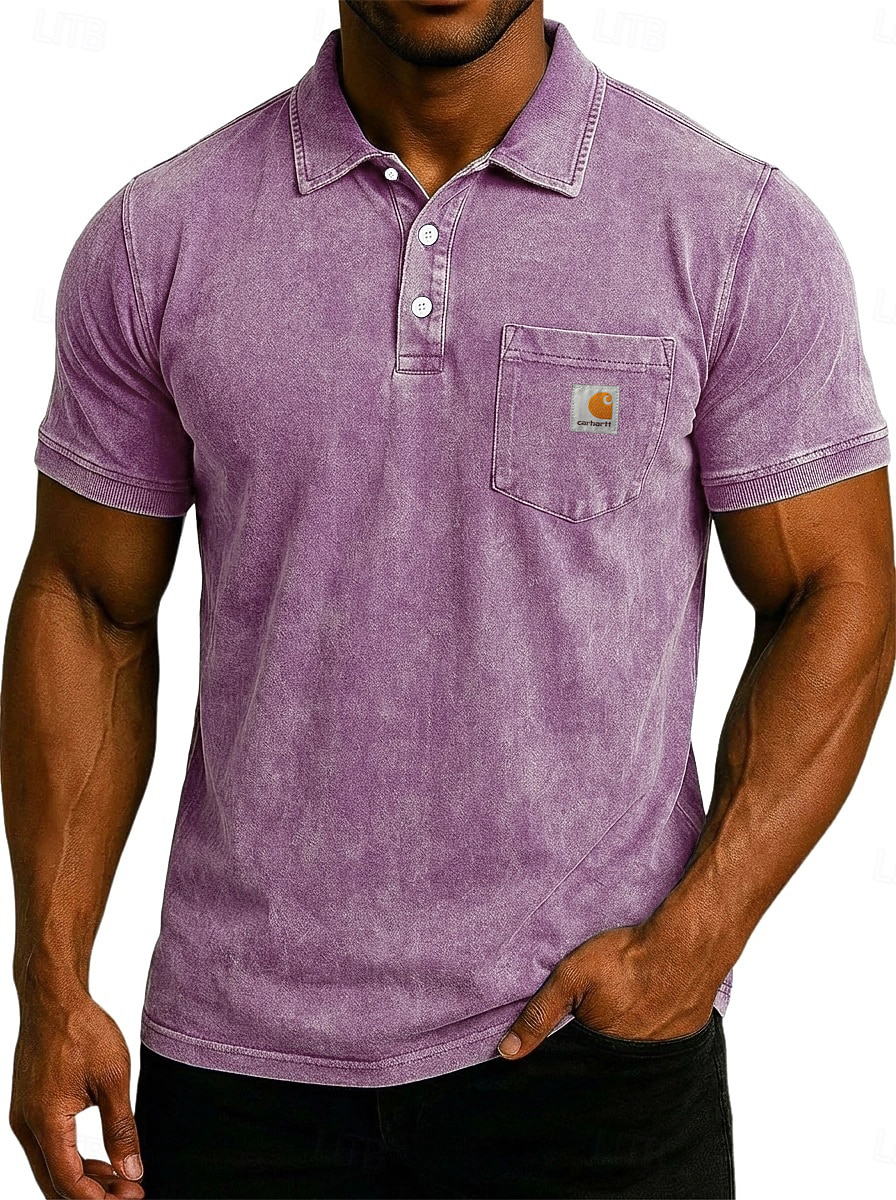 Men's Acid Wash Casual  Cotton Short Sleeve Polo Shirt