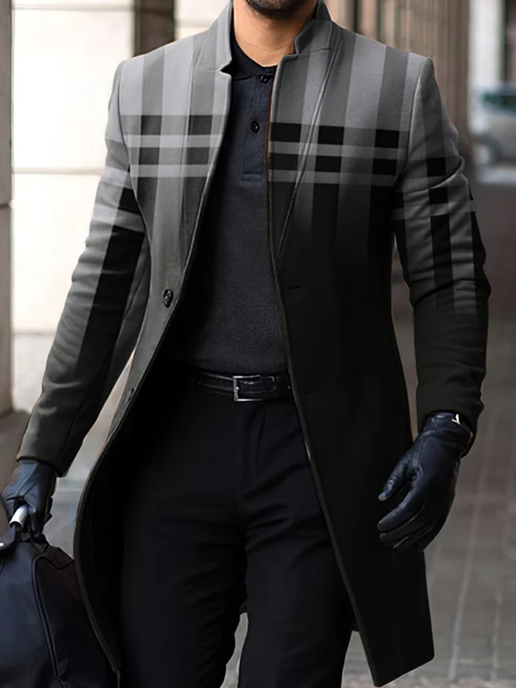 Men's fashion geometric print mid-length coat