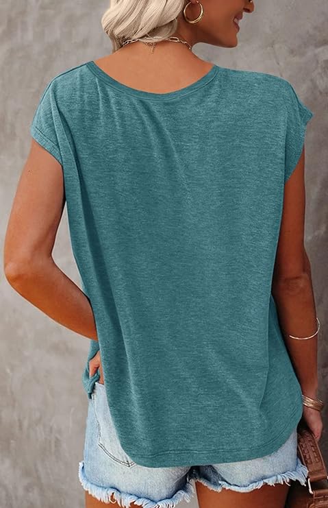 Women's Ruffle Sleeve Tops Summer Casual Blouse Crew Neck Solid Cute Tunic Shirt