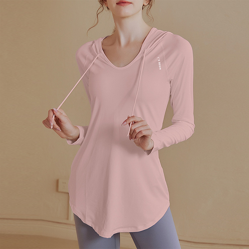 Fitness wear women loose long-sleeved casual sports shirt in the long yoga clothes top hooded fitness clothes hoodie autumn