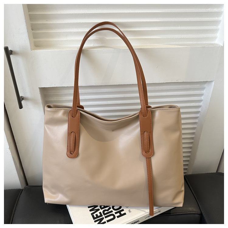 Senior sense simple Tote bag female ins fashion Korean version large capacity soft leather PU shoulder bag foreign trade cross-border