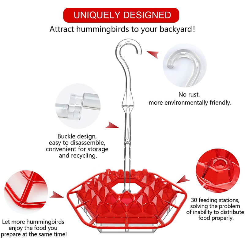 2022 Best Hummingbird Feeder with Ant Moat Perch and 30 Feeding Ports
