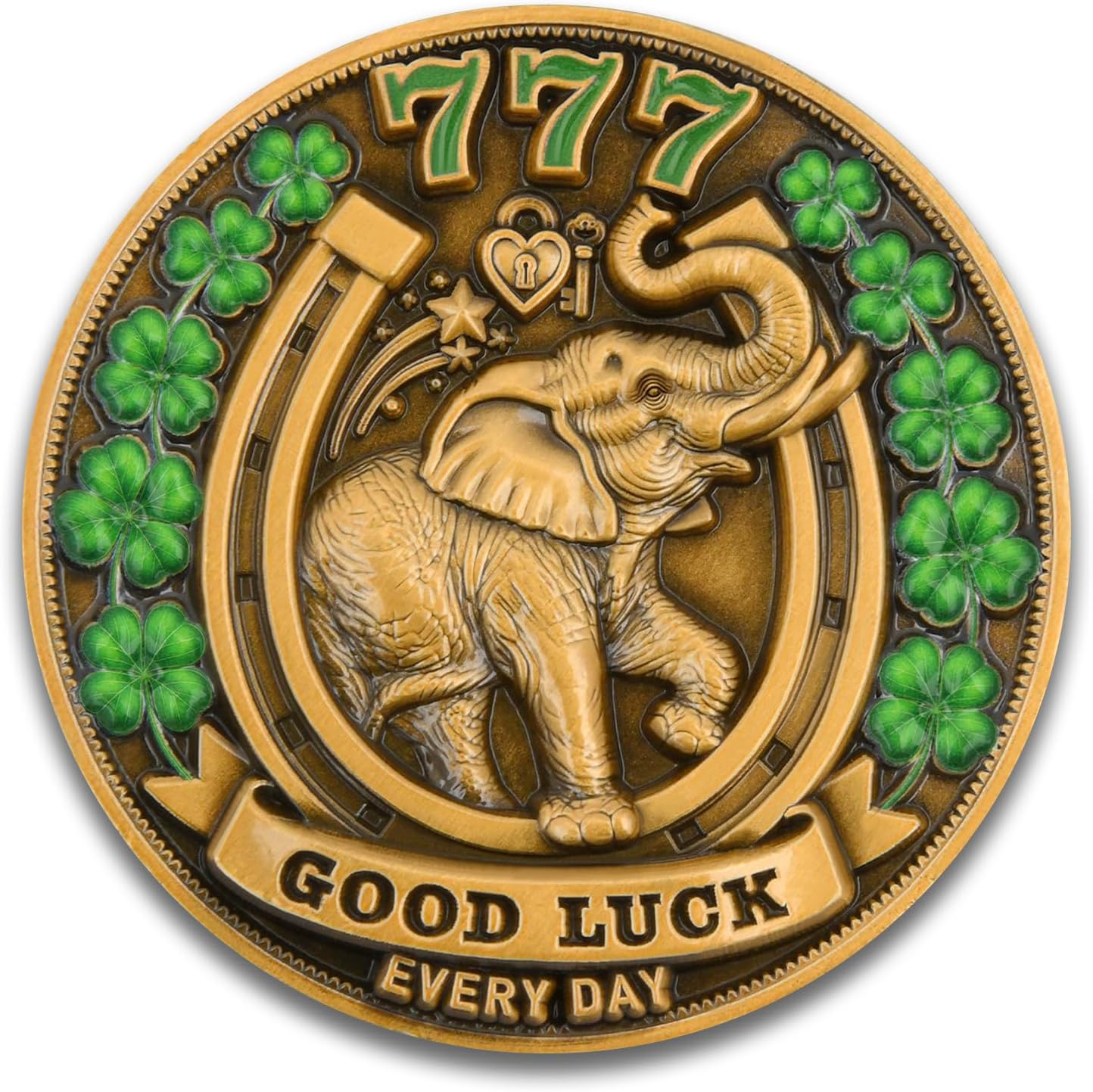 Lucky Elephant & Four-Leaf Clover Keepsake Coin