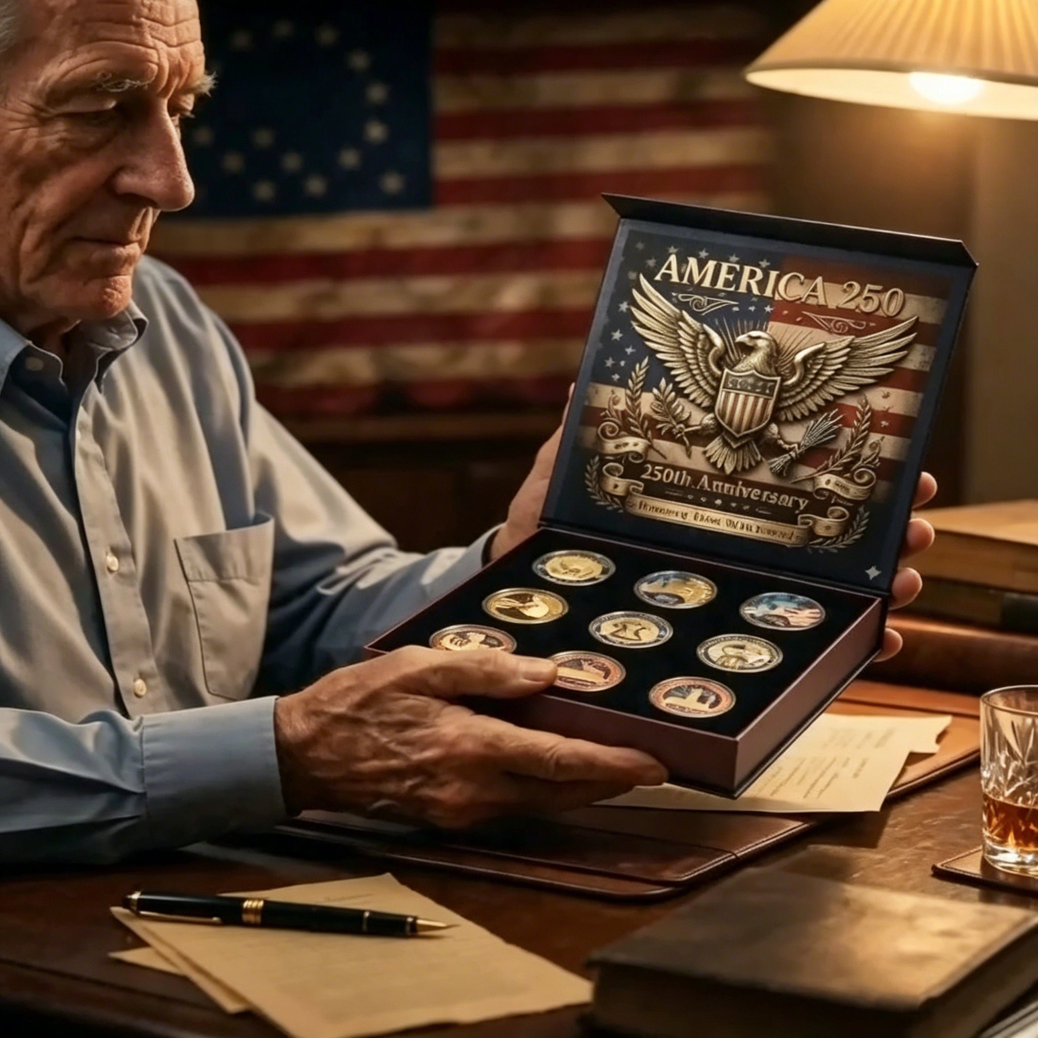 🎉🇺🇸 Limited Edition! 🔥🎁9PCS 250th Anniversary Commemorative Coin Gift Set