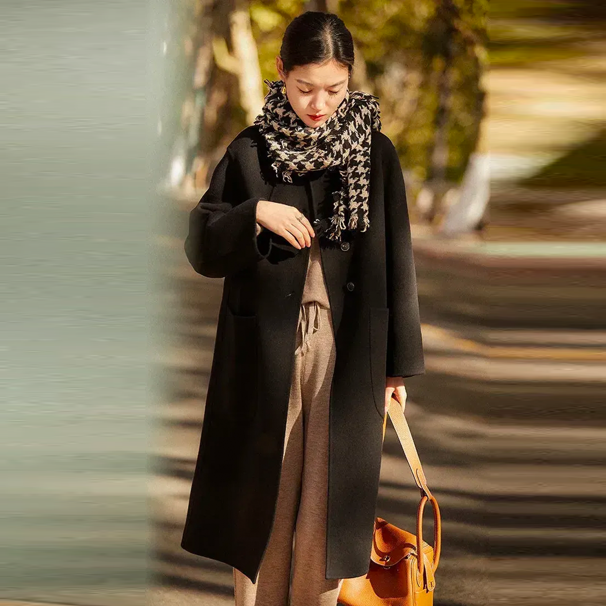 羊毛中長款新款寬鬆高端絨毛呢外套開衫-HaloBless