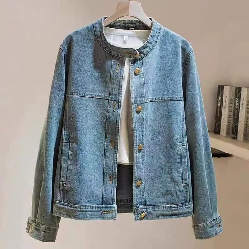 百搭寬鬆顯瘦立領高級感長袖牛仔外套-HaloBless