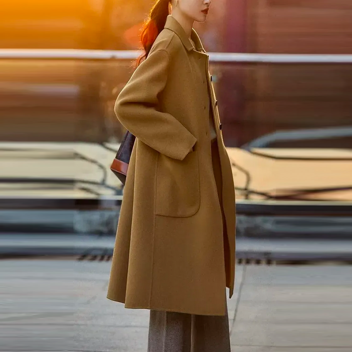 羊毛中長款新款寬鬆高端絨毛呢外套開衫-HaloBless