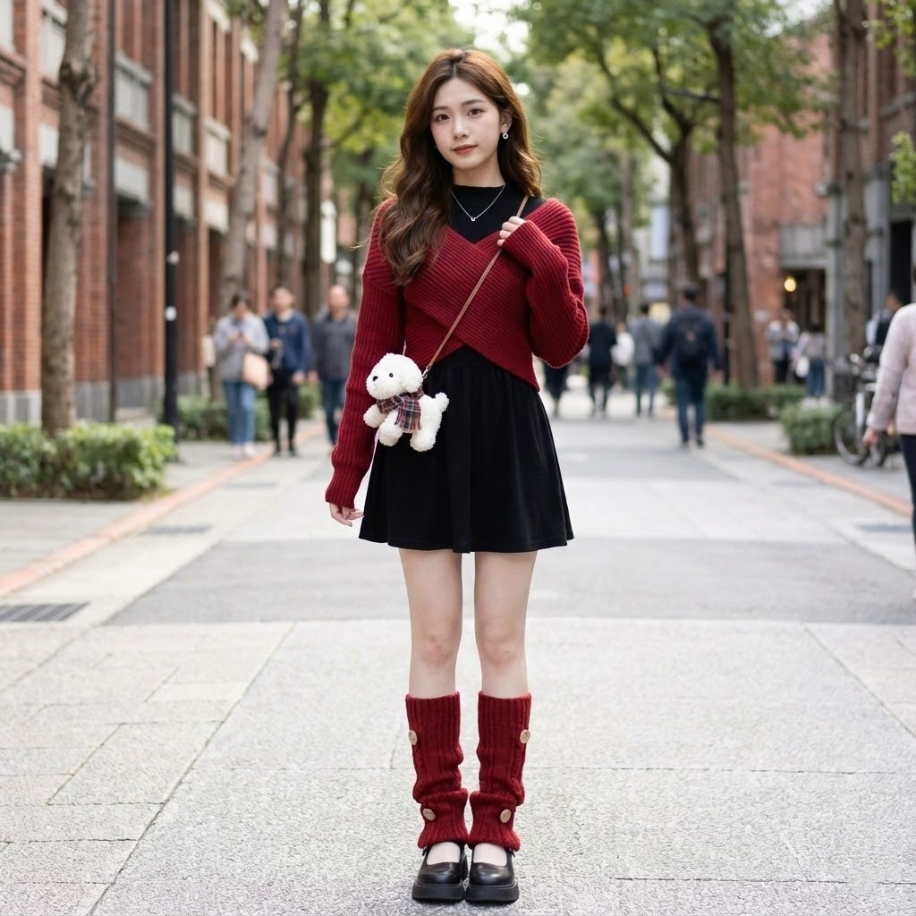 【單件/套裝】小香風交叉毛衣+黑色洋裝兩件套裝