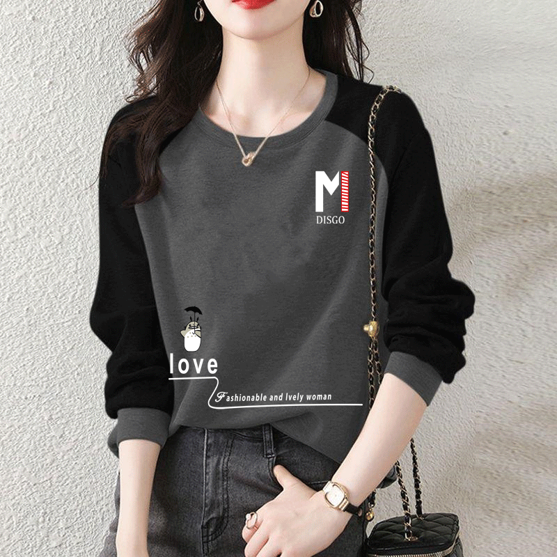 純棉韓版寬鬆顯瘦套頭外穿拼接衛衣長袖-HaloBless