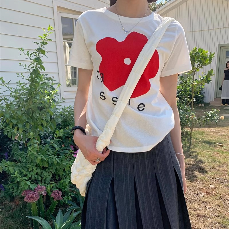 【單件販售】韓系穿搭甜美減齡印花短袖T恤+高腰學院風百搭半身裙兩件套