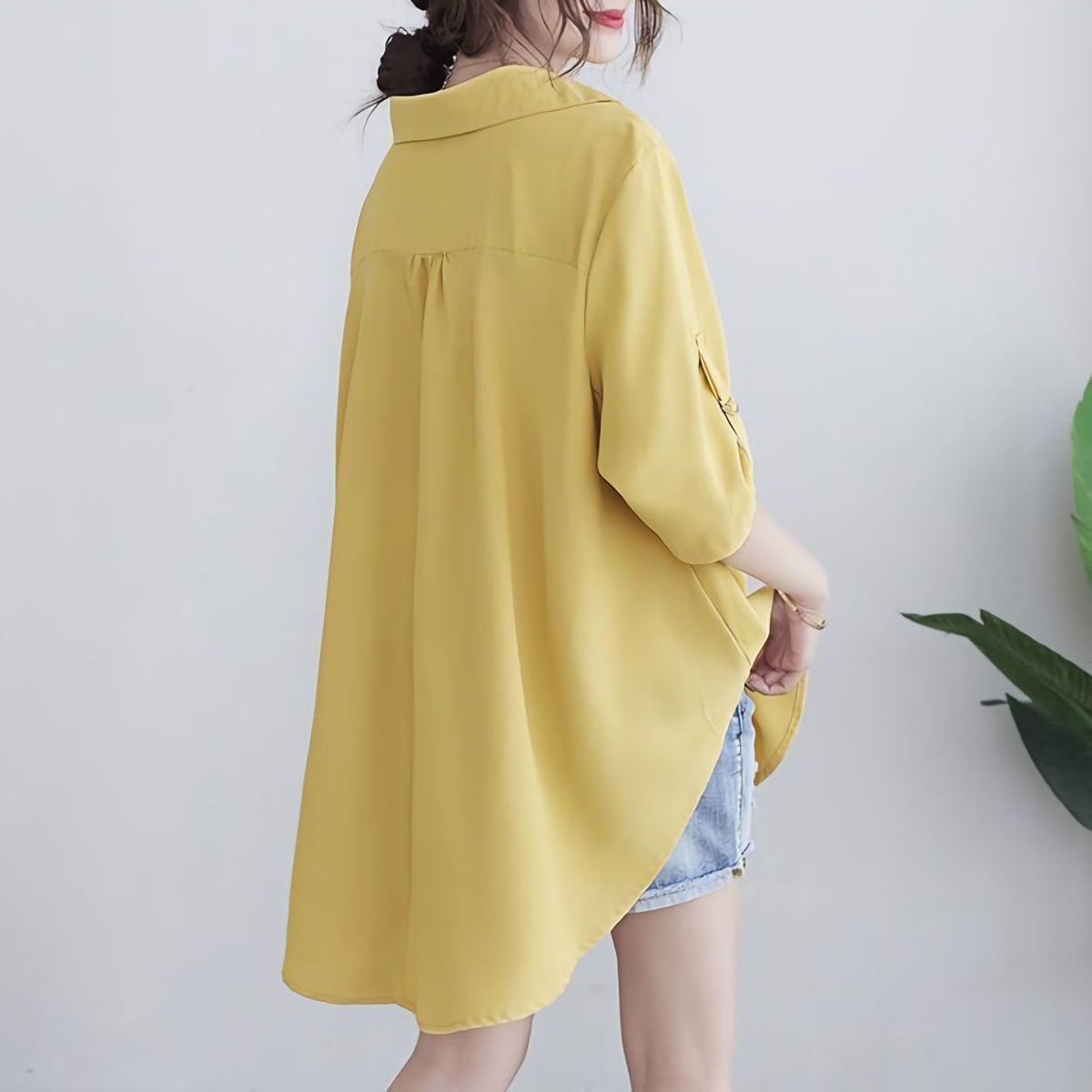 中長款大碼寬鬆收腰顯瘦短袖雪紡衫-HaloBless