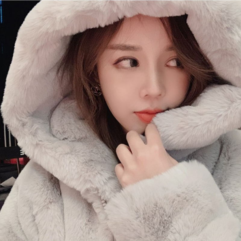 寬鬆慵懶連帽刷毛仿皮草加厚羊羔毛絨外套