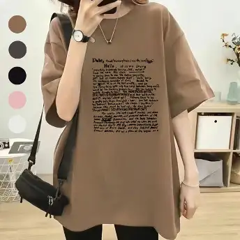 美式大碼寬鬆顯瘦圓領套頭印花短袖t恤-HaloBless