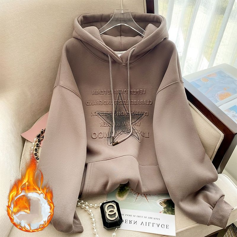 美式復古ins寬鬆顯瘦百搭減齡外套加絨加厚衛衣-HaloBless