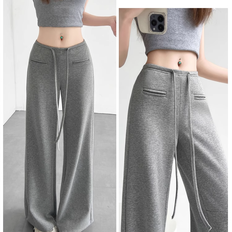 美式微喇高腰顯瘦垂感休閑衛褲慵懶闊腿褲-HaloBless