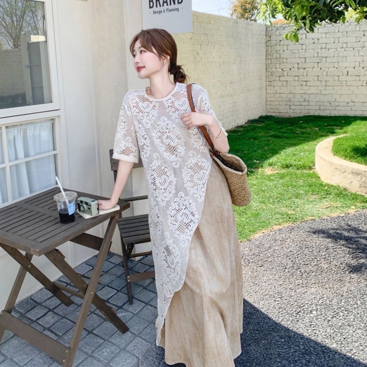 【單件/套裝】法式氣質蕾絲罩衫+大碼吊帶裙兩件套裝-HaloBless