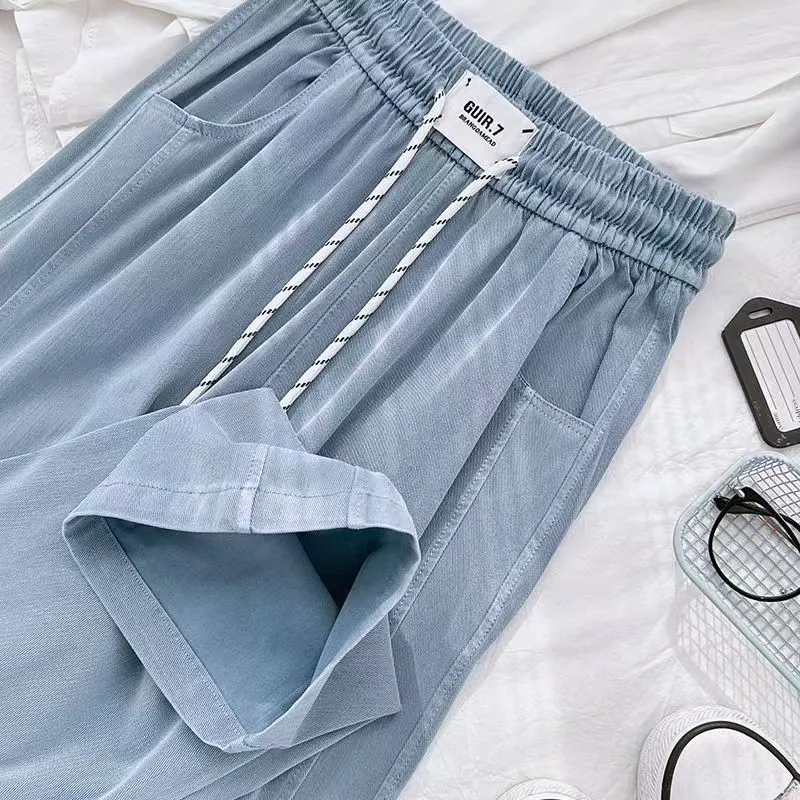 高腰垂感直筒寬鬆顯瘦闊腿休閒天絲牛仔褲-HaloBless