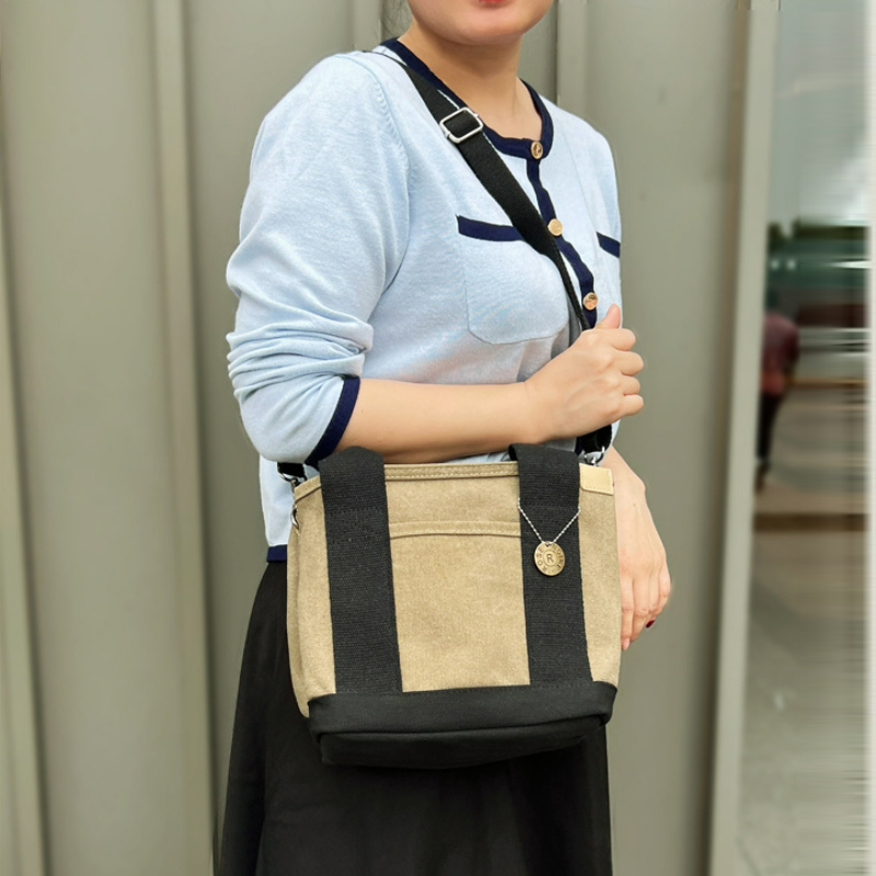 日系風帆布拉鍊單肩款手提帆布袋-HaloBless