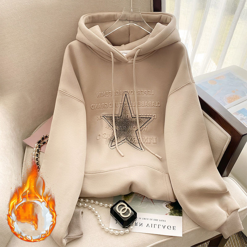 美式復古ins寬鬆顯瘦百搭減齡外套加絨加厚衛衣-HaloBless