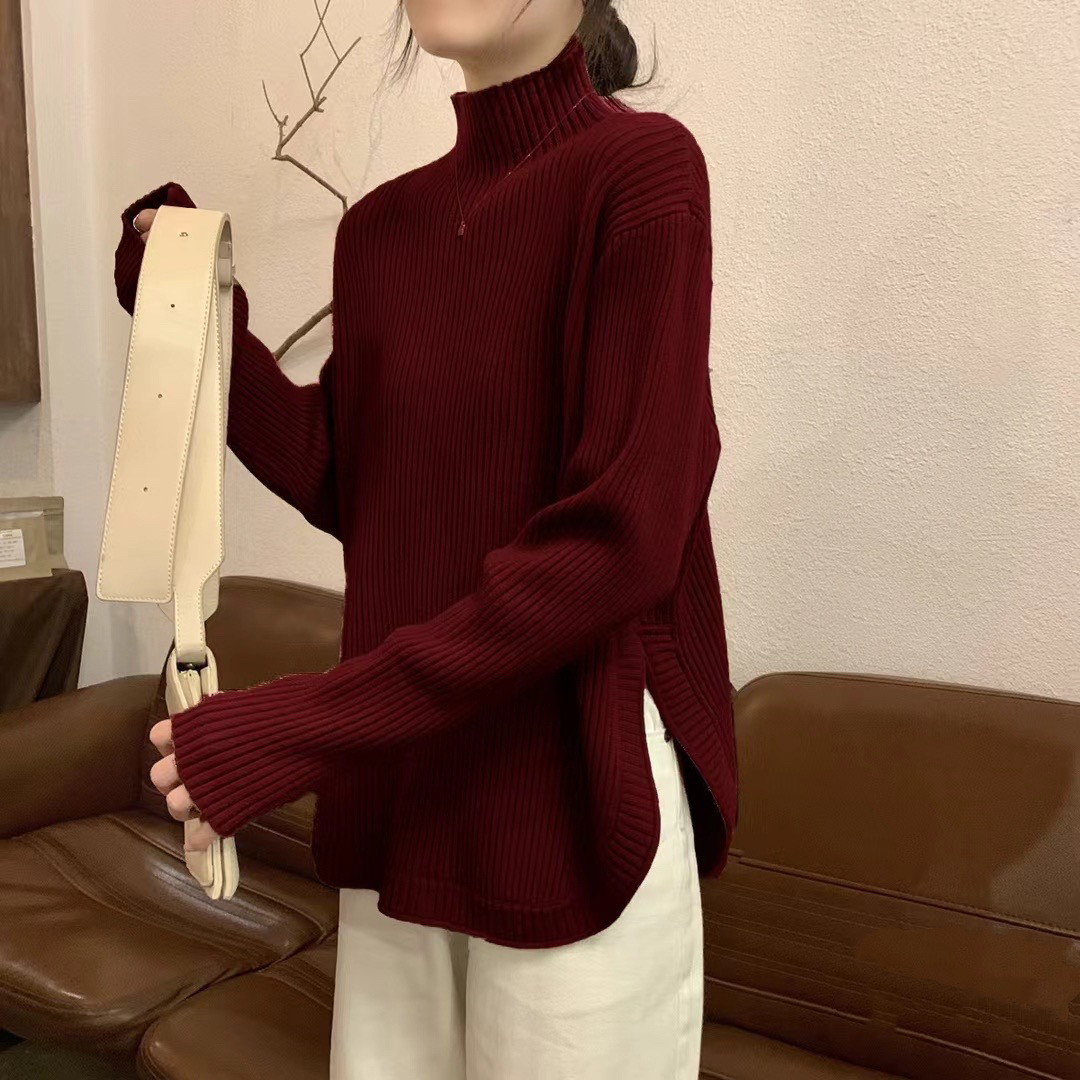 設計感小眾寬鬆慵懶打底半高領針織毛衣
